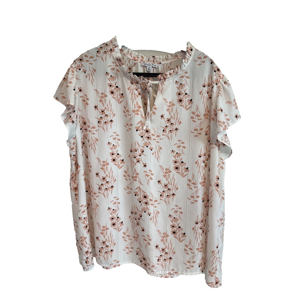 Ophelia Rose Short Flutter Sleeve Floral Top Size 3X Lightweight Ruffle Feminine